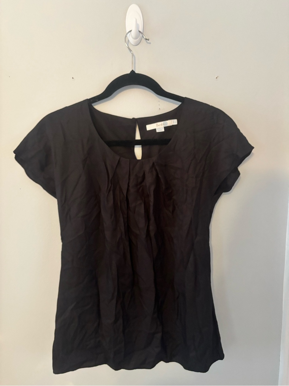 Boden Black Pleated Short-Sleeve Blouse
